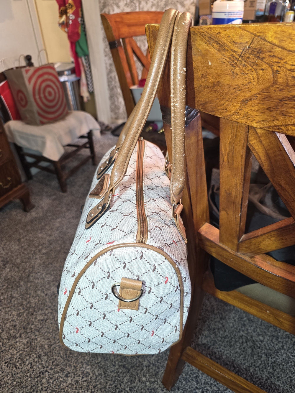 Baby Phat Cream Satchel with Tan Handles and Pink Accents - Picture 8 of 9